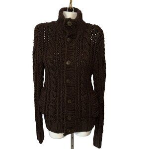 Vtg Y2k Ezra Fitch Sweater Small Brown Button Up Cardigan Cable Knit Grandpa